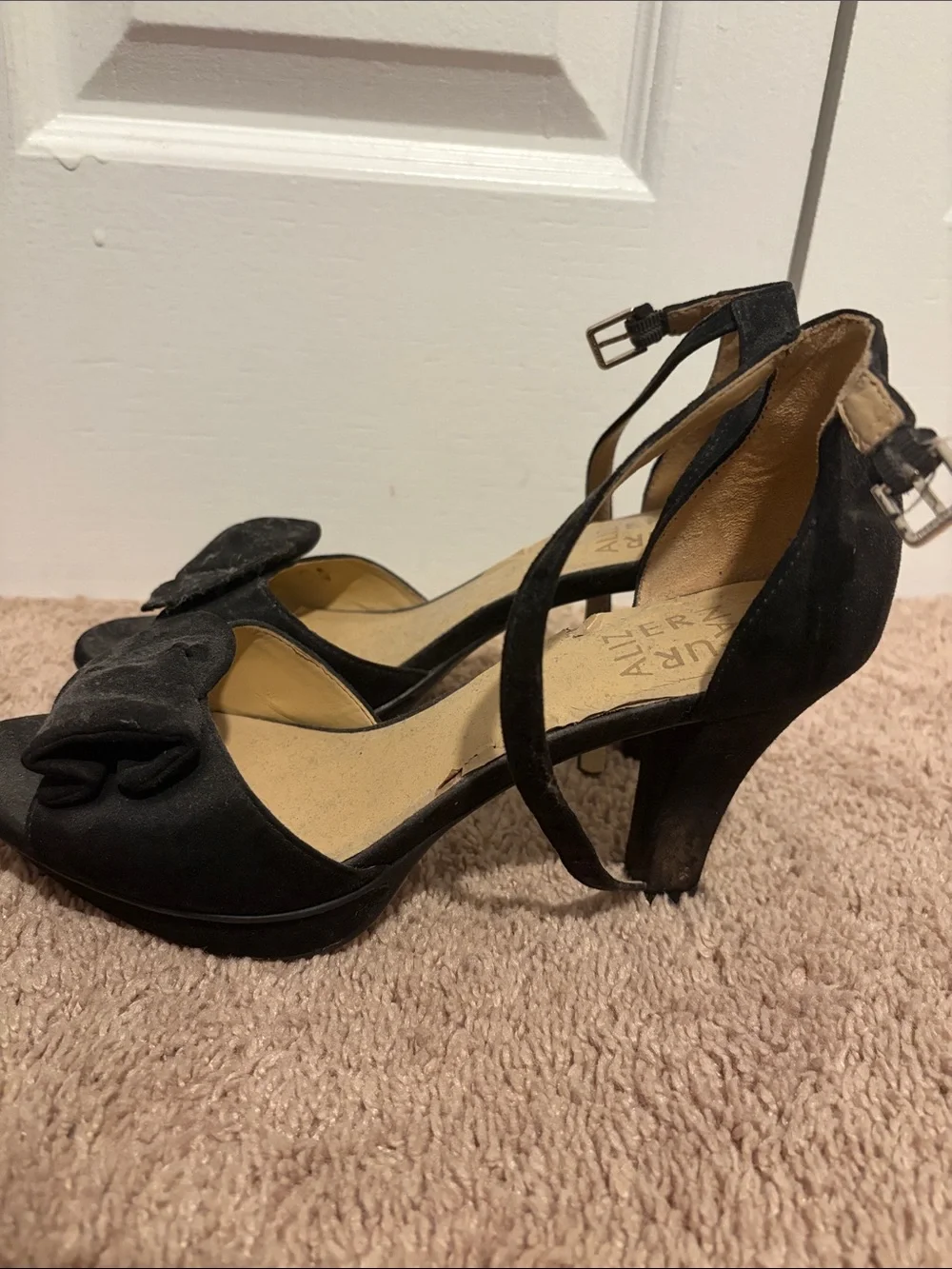 Naturalizer Black Open-Toe Ankle Strap Heels with Bow